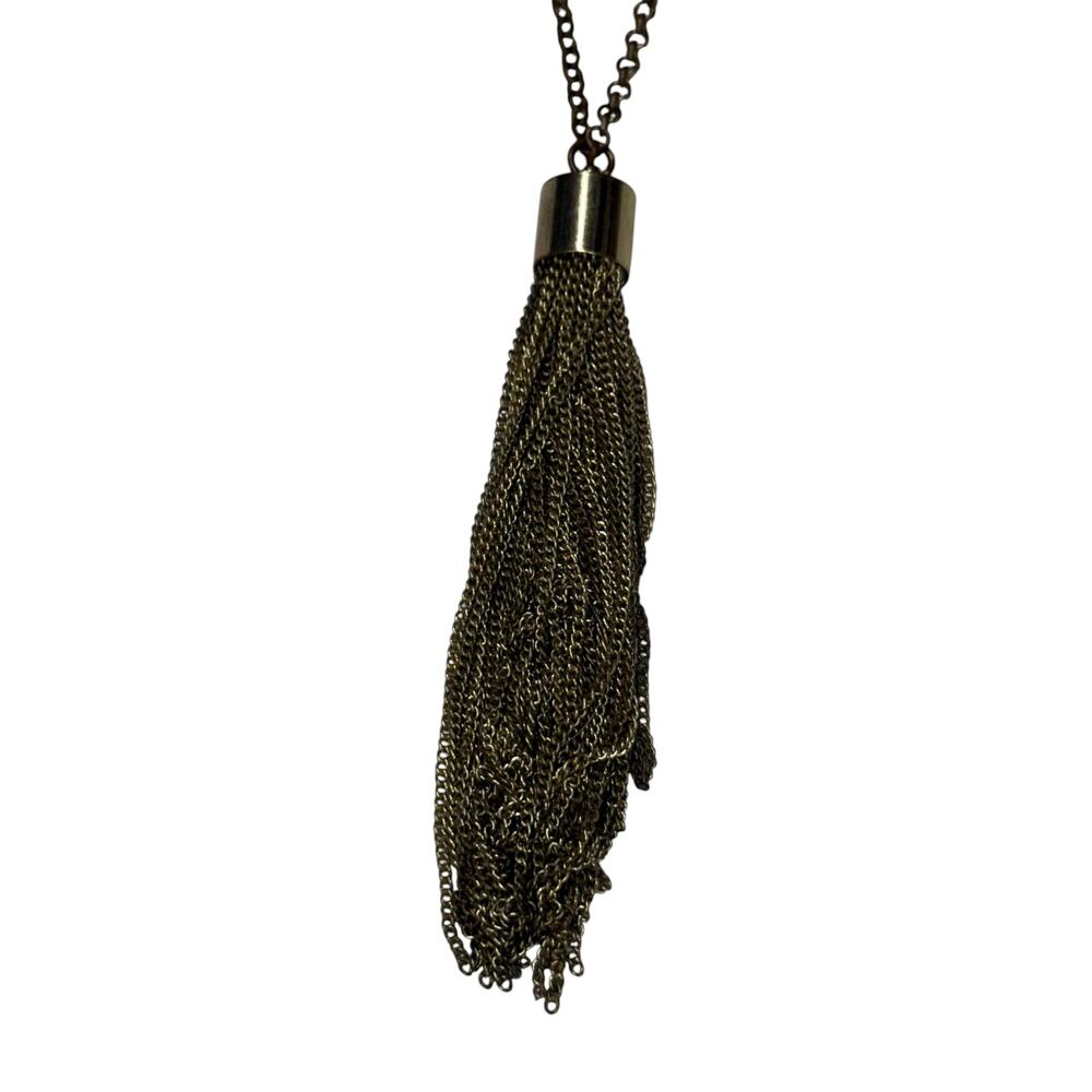 Antique Gold Chain Tassel Pendant Long Necklace - Picture 3 of 6